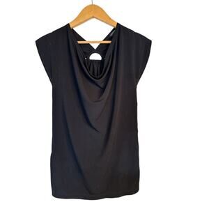 Club Monaco Women's Cowl Neck Sleeveless Top Size M Black Back Gathered D Ring